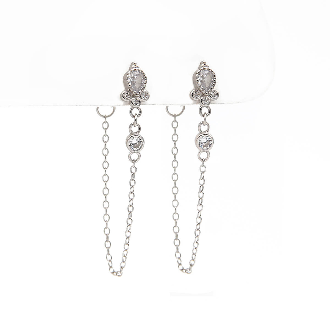 עגילי עלה זירקונים - כסף 925 