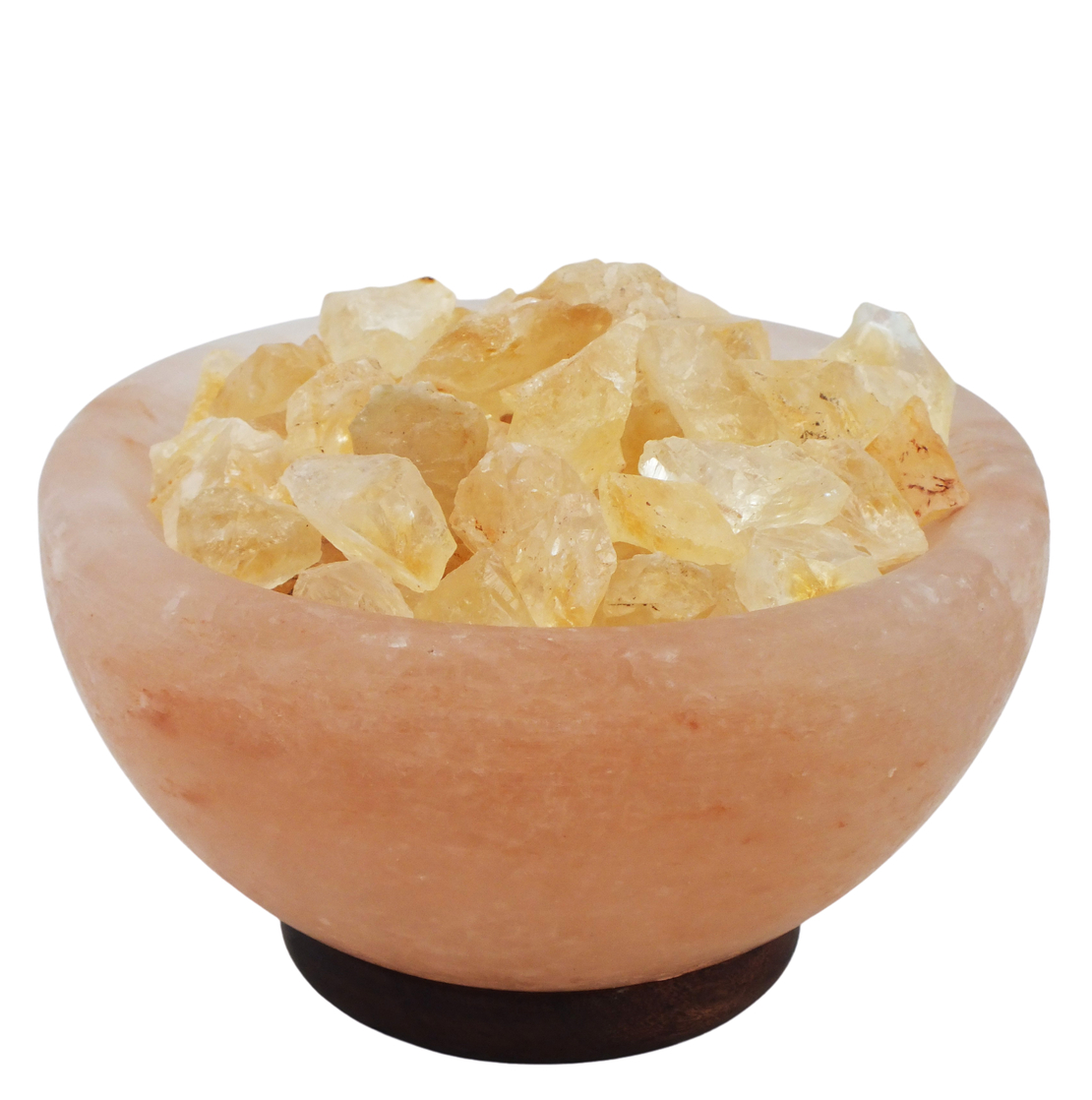 מנורת מלח הימלאיה טבעי מלוטש בצורת קערה עם גבישי קריסטל סיטרין גולמיים