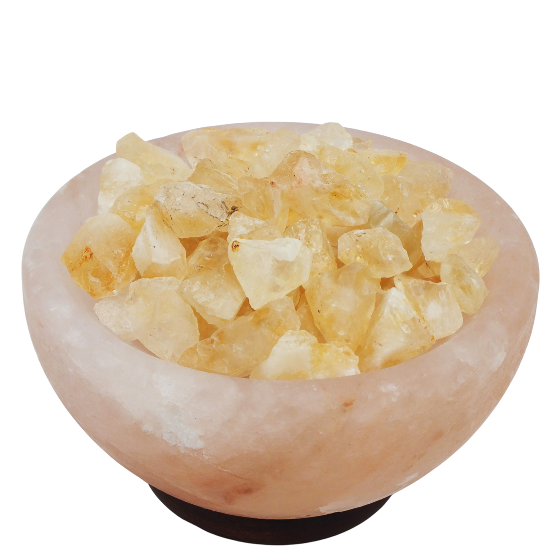 מנורת מלח הימלאיה טבעי מלוטש בצורת קערה עם גבישי קריסטל סיטרין גולמיים