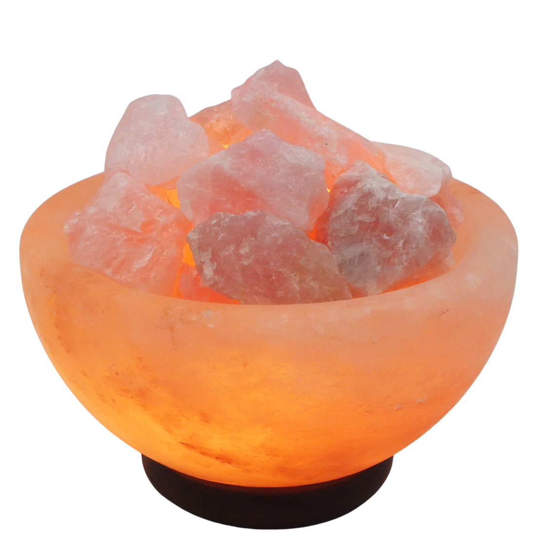 מנורת מלח הימלאיה טבעי מלוטש בצורת קערה עם גבישי קריסטל רוזקוורץ גולמיים