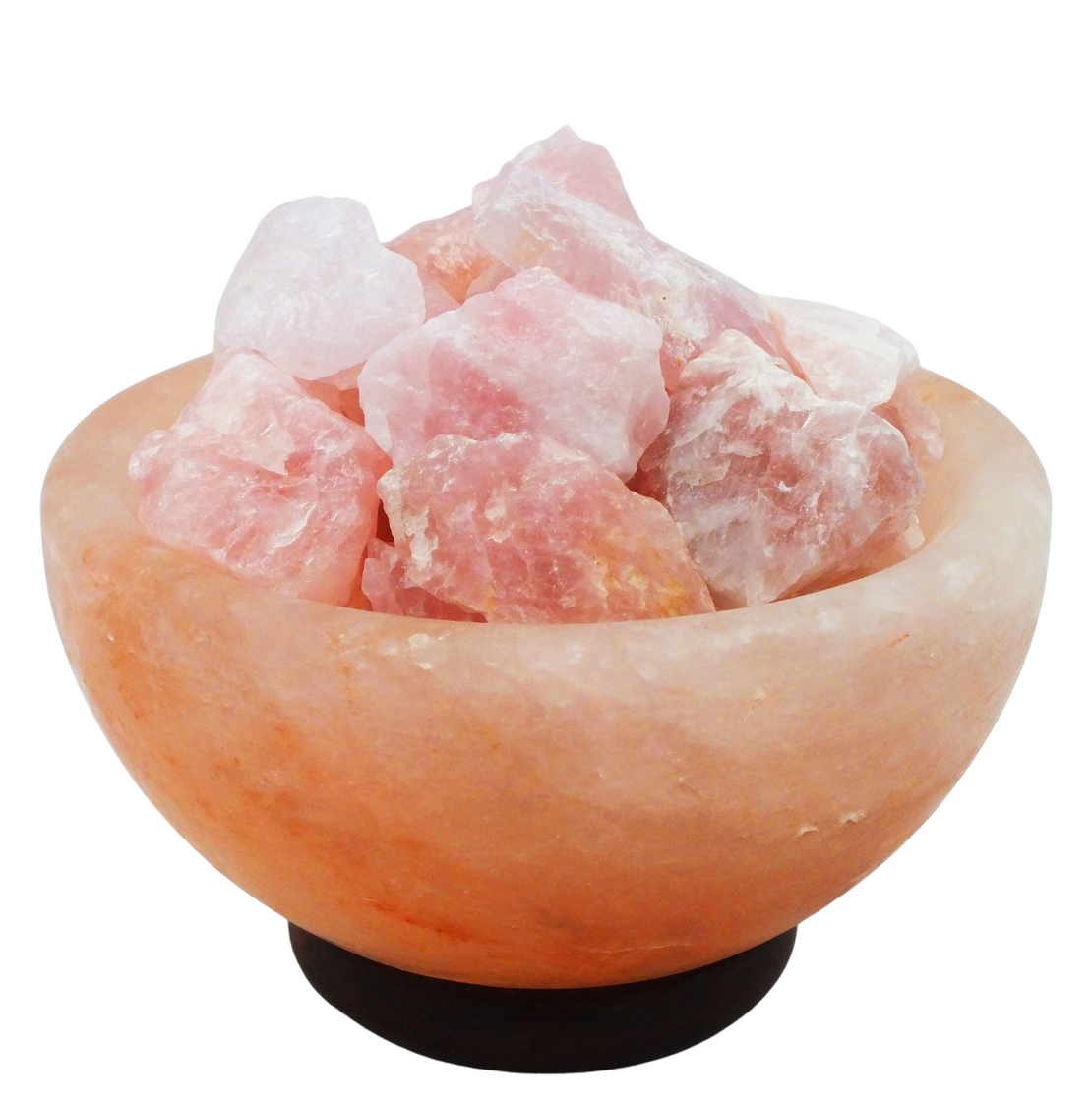 מנורת מלח הימלאיה טבעי מלוטש בצורת קערה עם גבישי קריסטל רוזקוורץ גולמיים