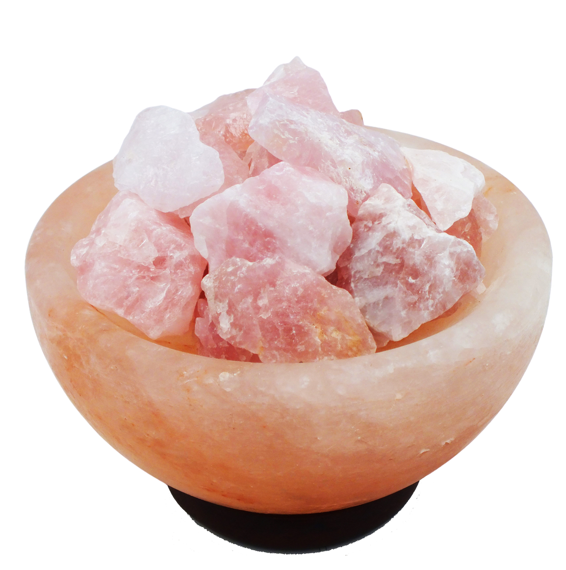 מנורת מלח הימלאיה טבעי מלוטש בצורת קערה עם גבישי קריסטל רוזקוורץ גולמיים