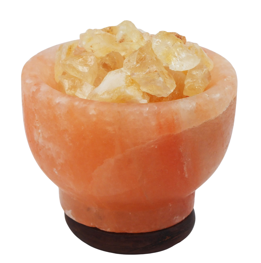 מנורת מלח הימלאיה טבעי מלוטש בצורת גביע עם גבישי קריסטל סיטרין גולמיים