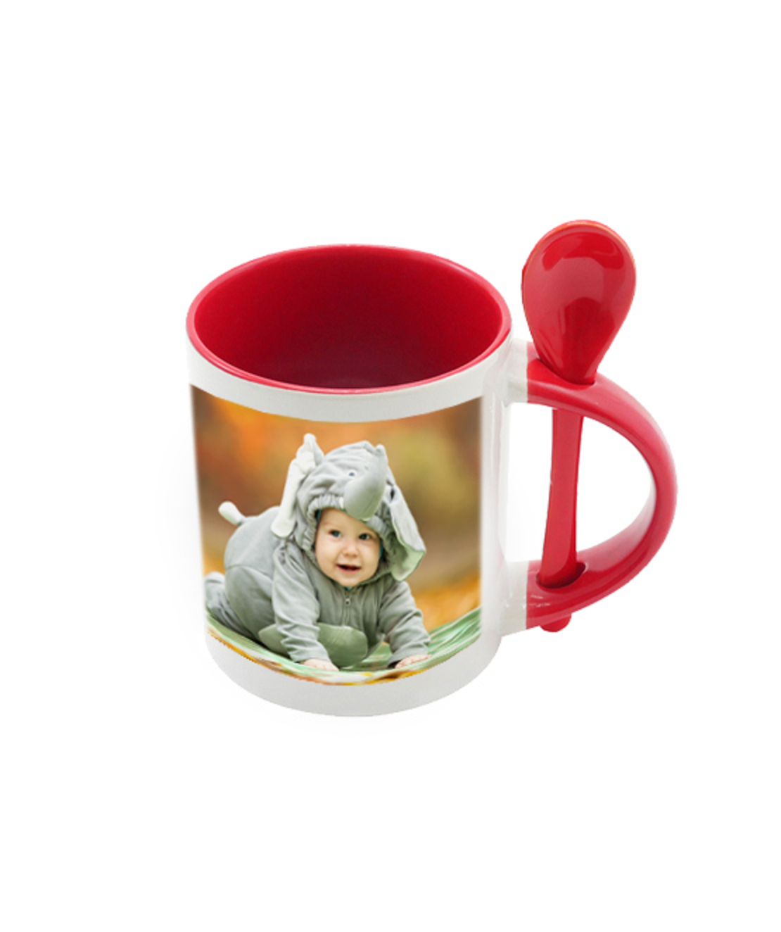 הדפסה על ספל צבעוני עם כפית.