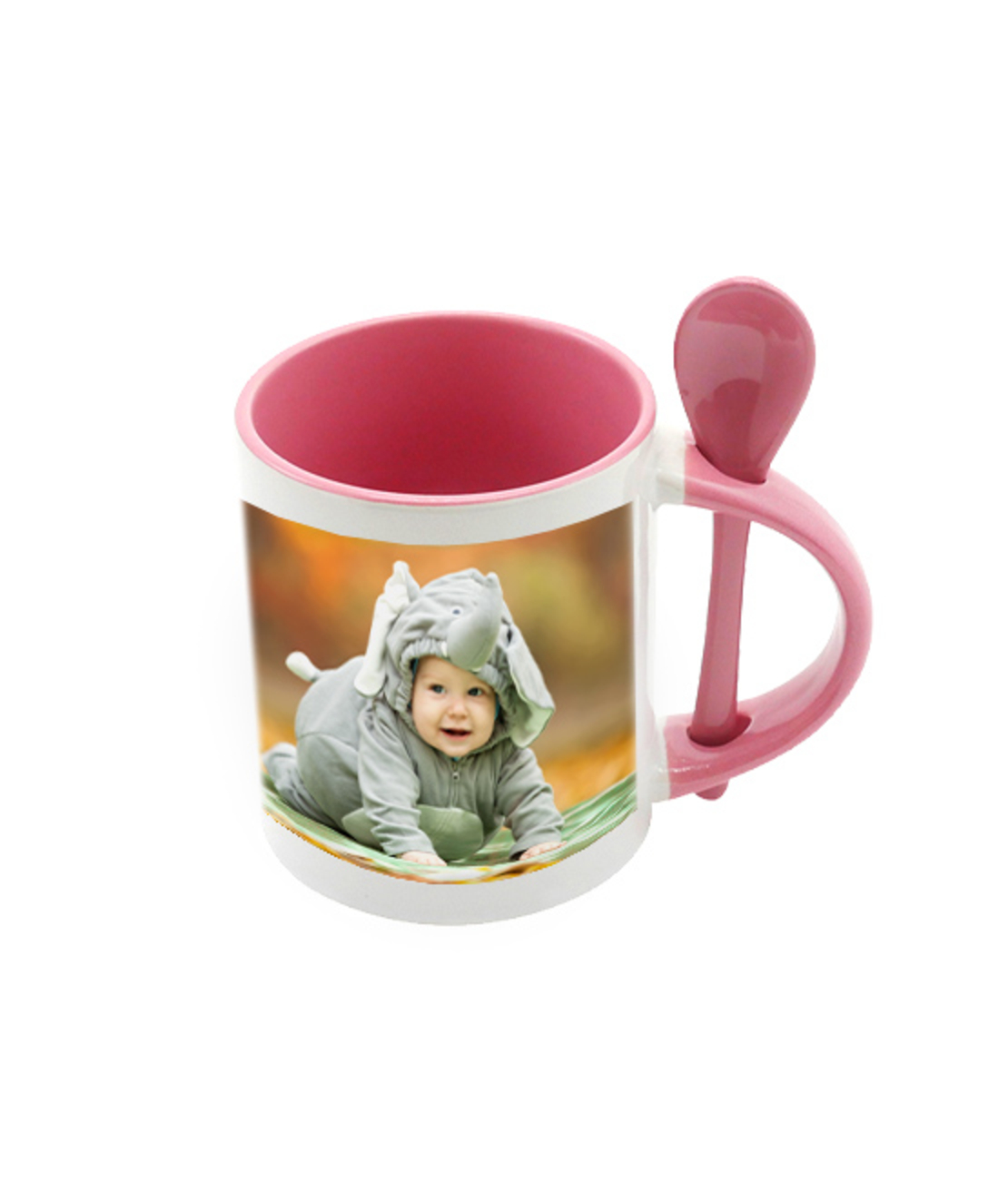 הדפסה על ספל צבעוני עם כפית.