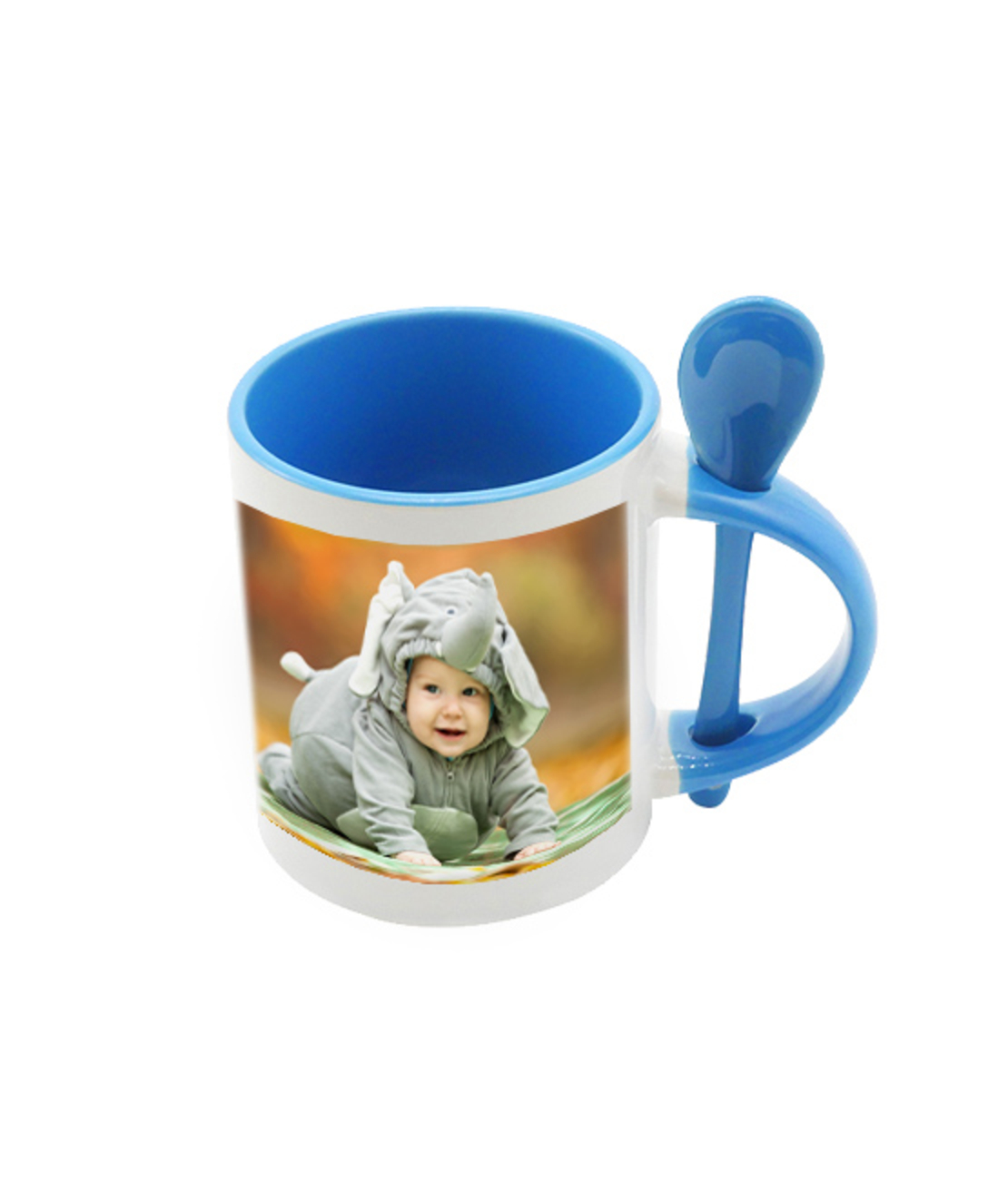 הדפסה על ספל צבעוני עם כפית.