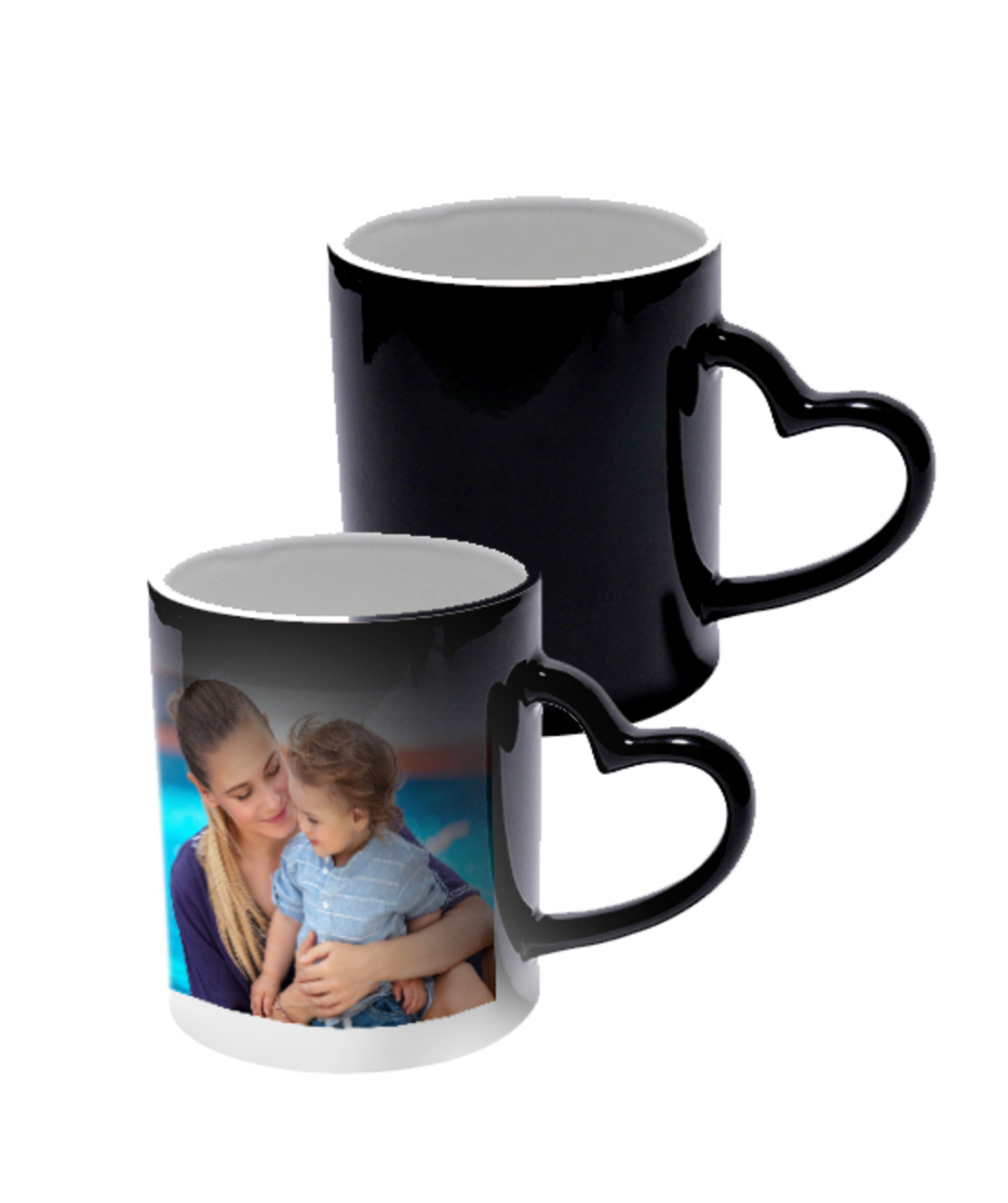 הדפסה על ספל הפלא ידית בצורת לב.