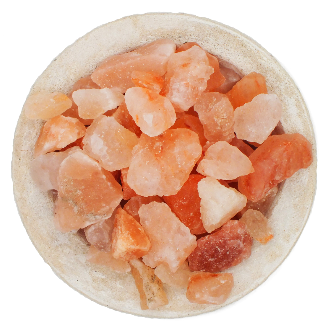 מנורת גבישי מלח הימלאיה בקערת חרס עגולה מעוטרת באבן טבעית