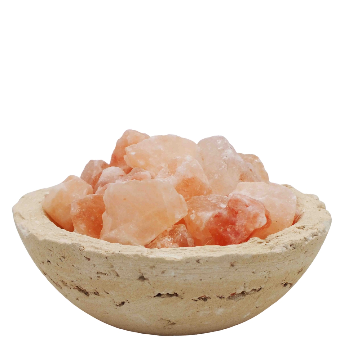 מנורת גבישי מלח הימלאיה בקערה עגולה בגימור אבן טבעית