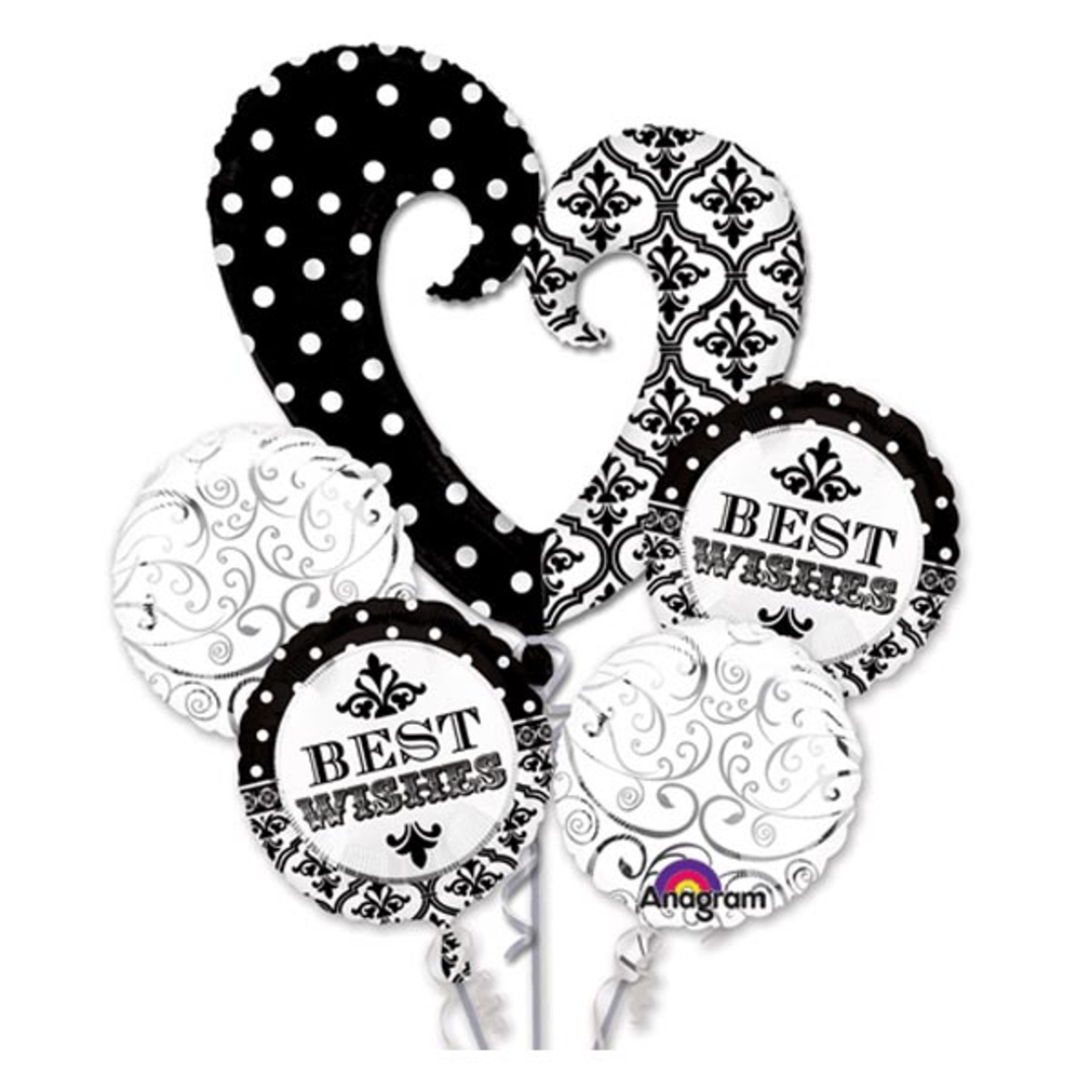 זר בלונים BEST WISHERS שחור לבן