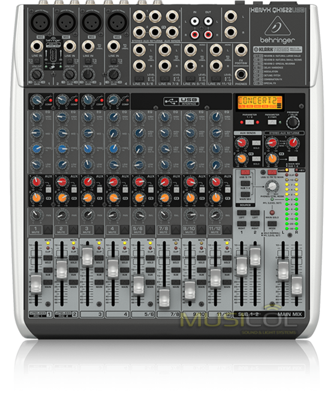 מיקסר 12 כניסות, אפקט, וכרטיס קול QX1622USB