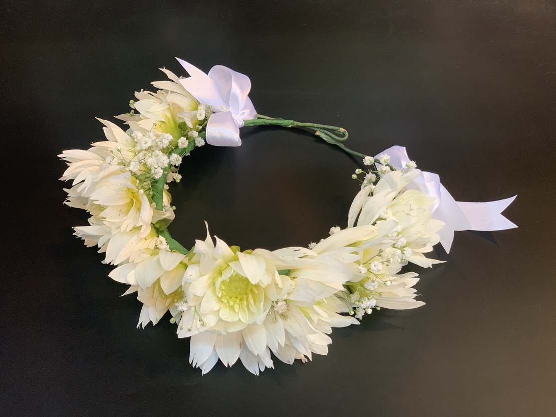 זר לראש - חרציות - לבן