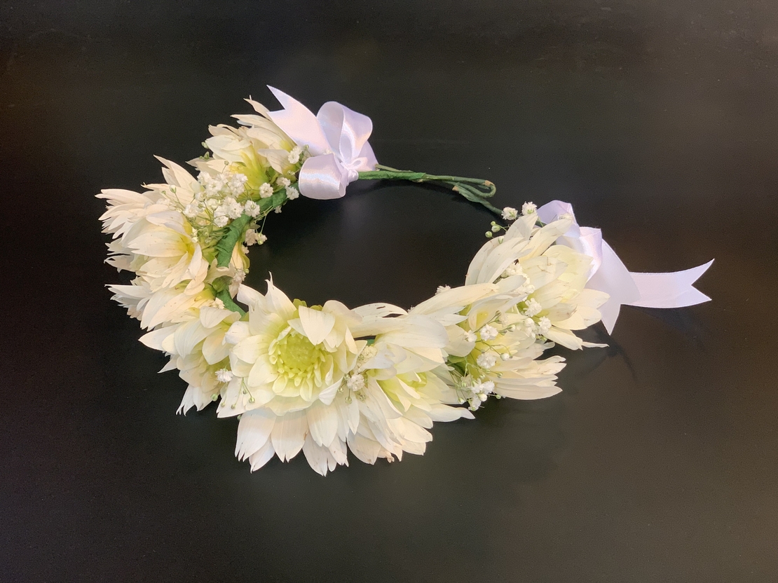 זר לראש - חרציות - לבן