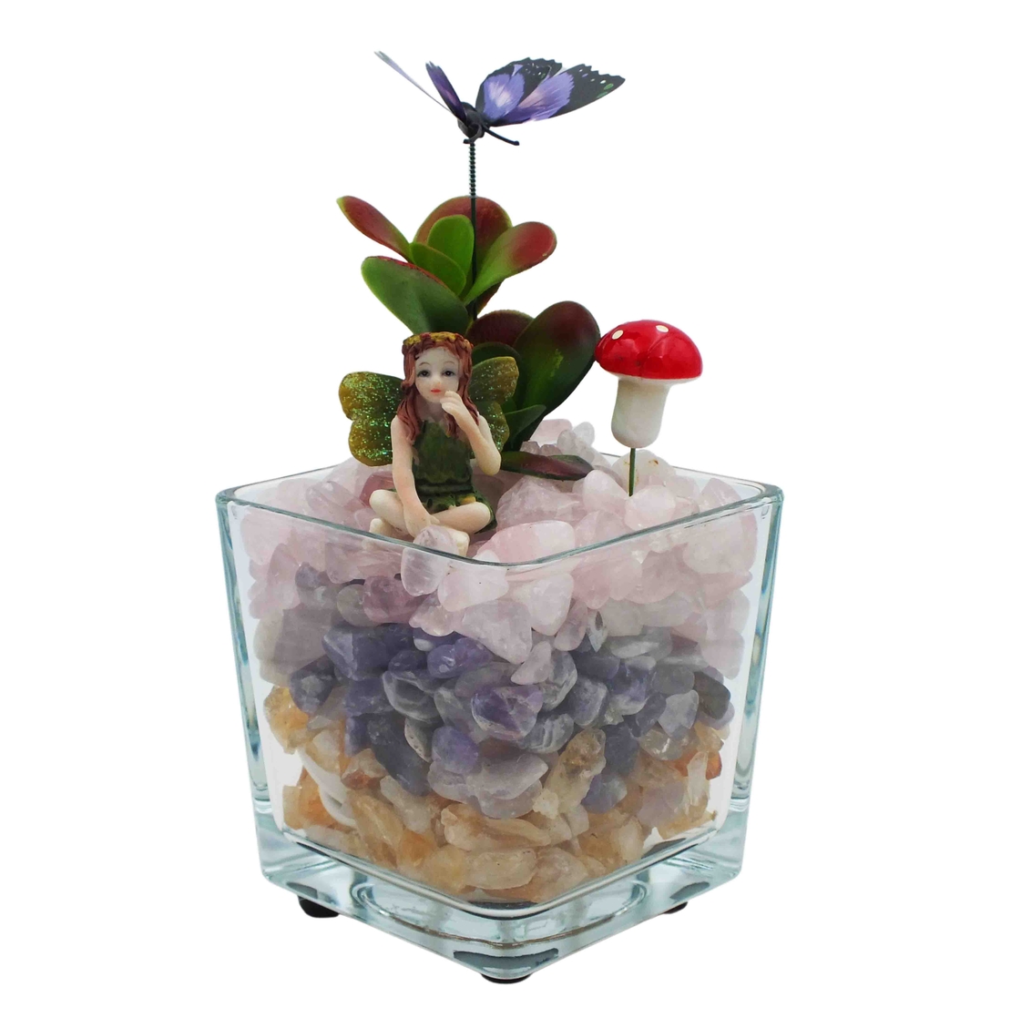 מנורת קריסטלים זכוכית מרובעת רוזקוורץ אמטיסט וסיטרין