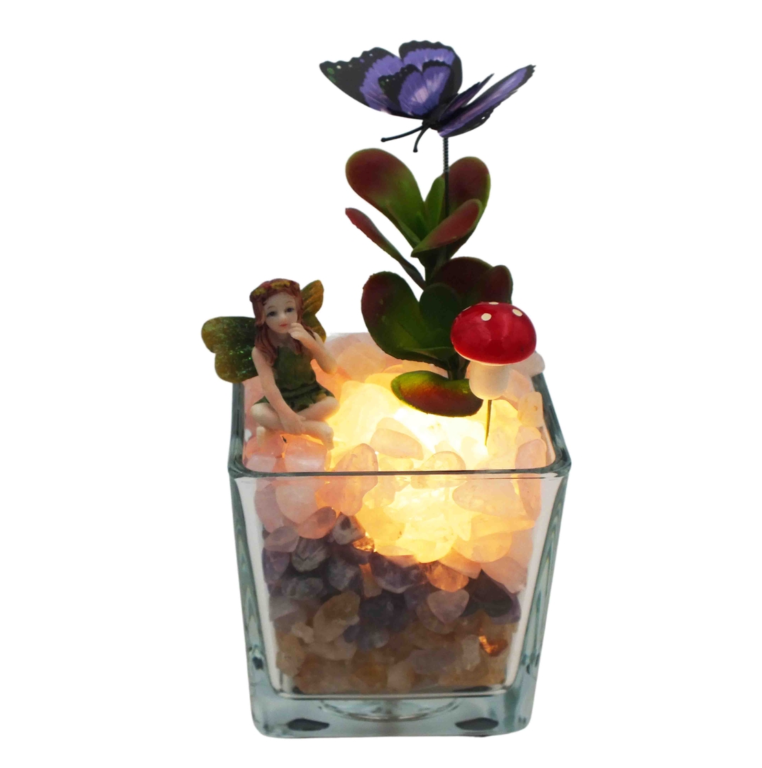 מנורת קריסטלים זכוכית מרובעת רוזקוורץ אמטיסט וסיטרין