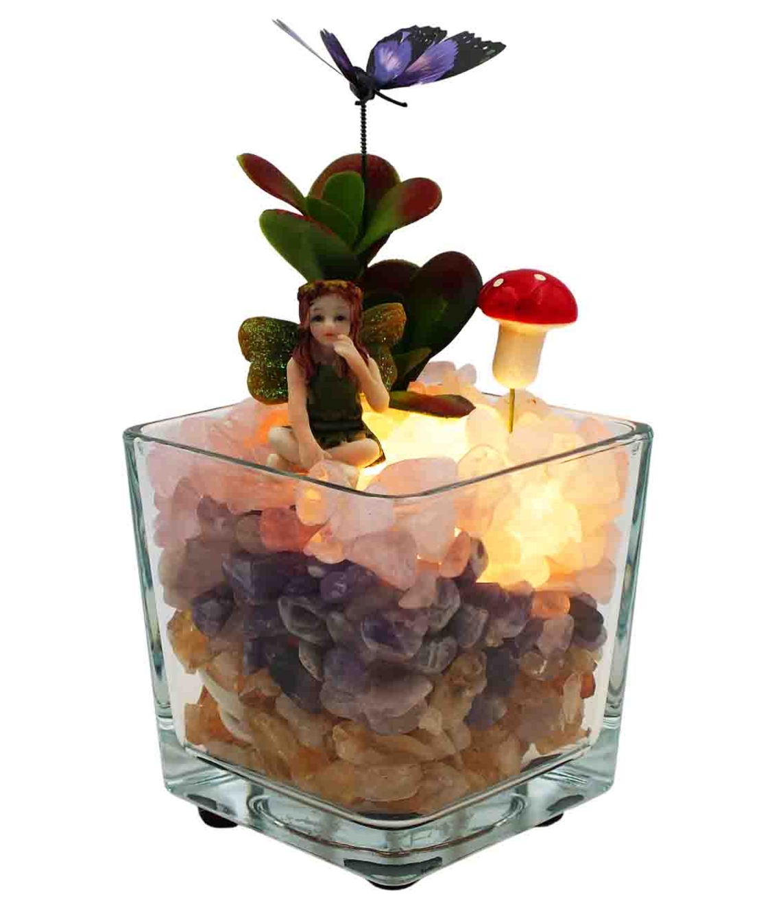 מנורת קריסטלים זכוכית מרובעת רוזקוורץ אמטיסט וסיטרין