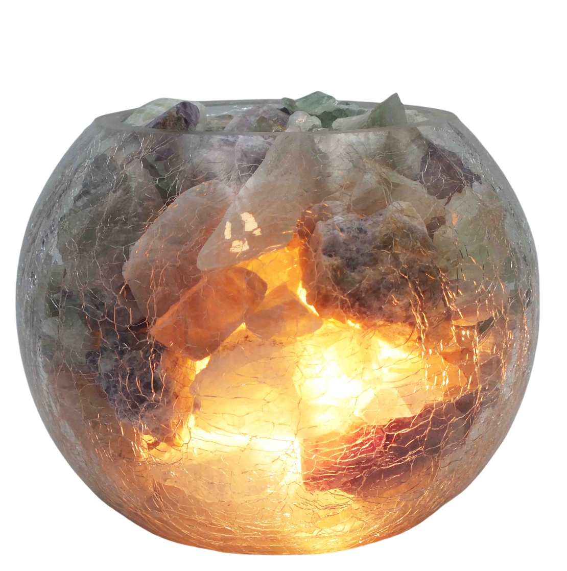 מנורת גבישי פלורייט דקורטיבית בקערה בדוגמת זכוכית סדוקה 