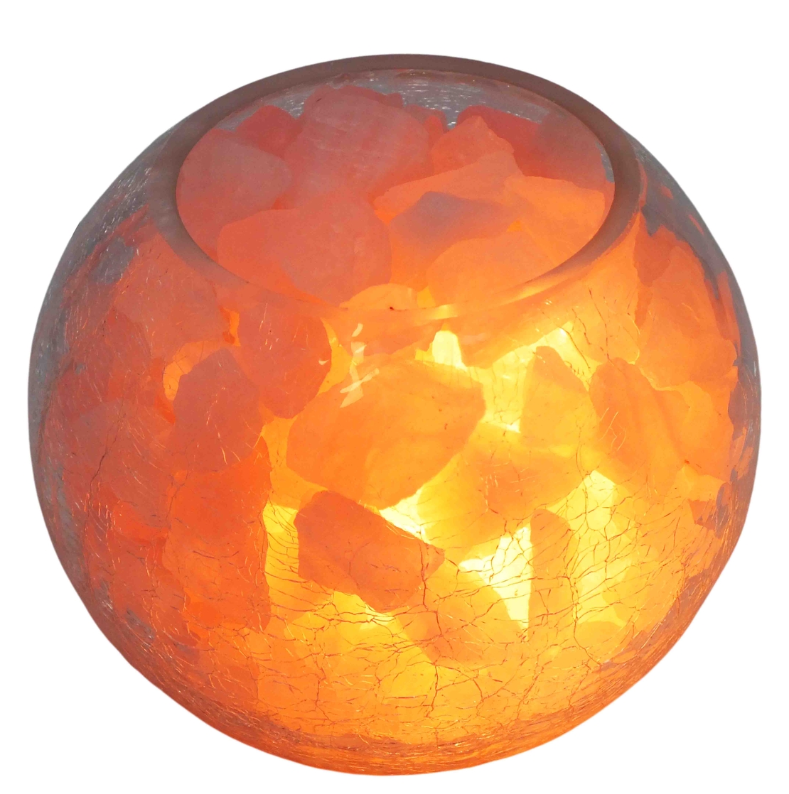 מנורת גבישי רוזקוורץ דקורטיבית בקערה בדוגמת זכוכית סדוקה 