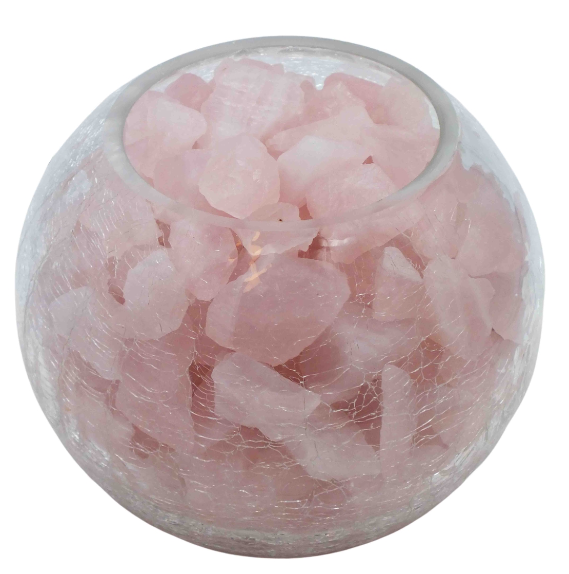 מנורת גבישי רוזקוורץ דקורטיבית בקערה בדוגמת זכוכית סדוקה 