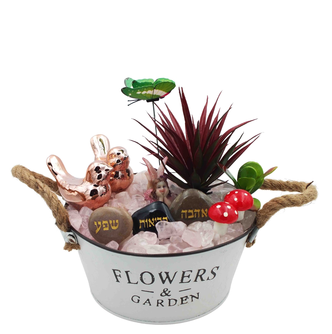 אדנית מתכת - Garden עם קריסטל רוזקוורץ