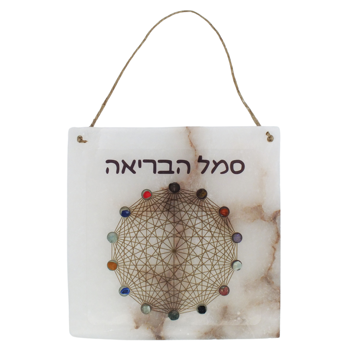 אריח סלנייט מרובע עם סמל הבריאה ואבני קריסטל