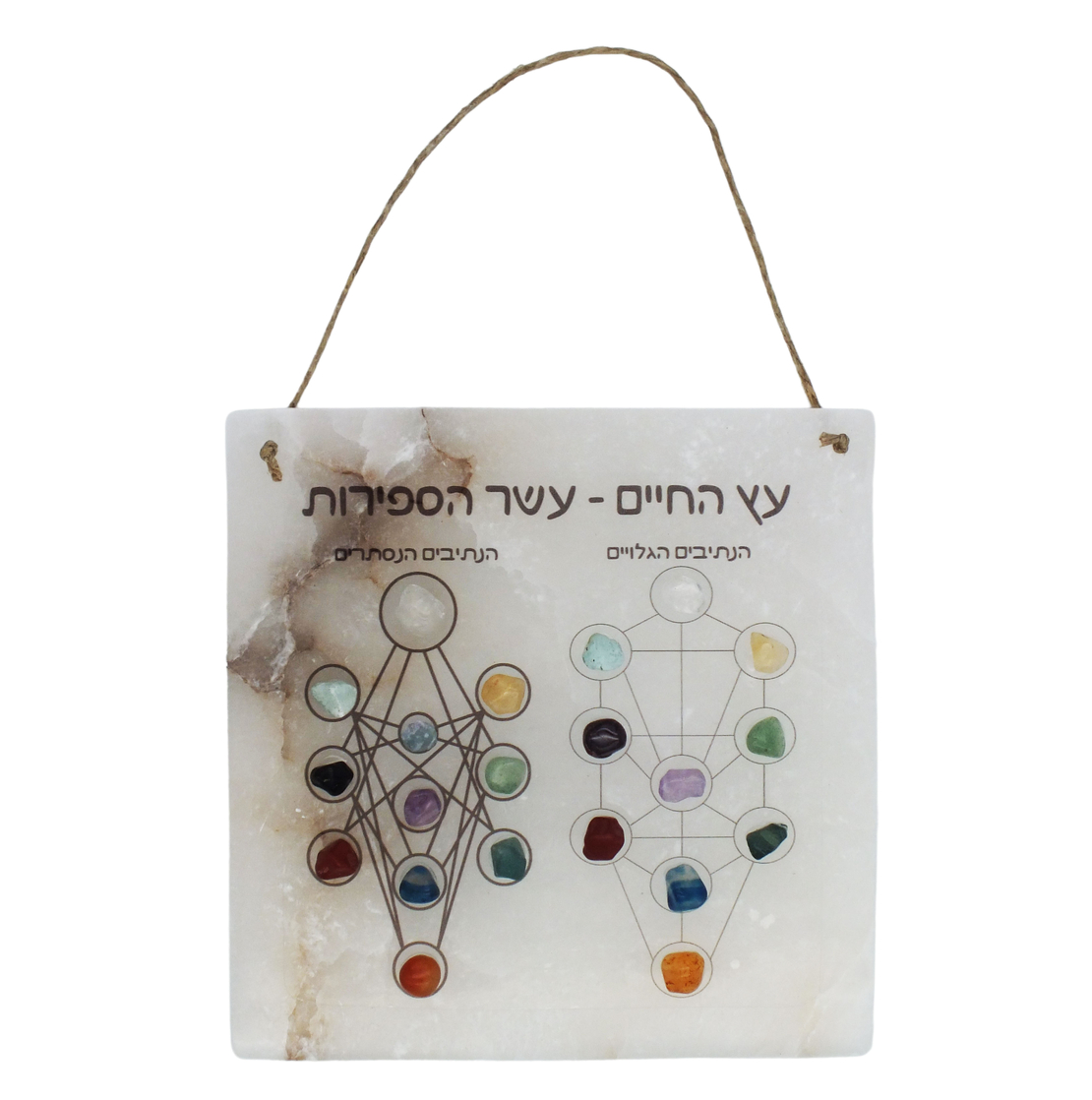 אריח סלנייט מרובע עם סמל עץ החיים - עשר ספירות