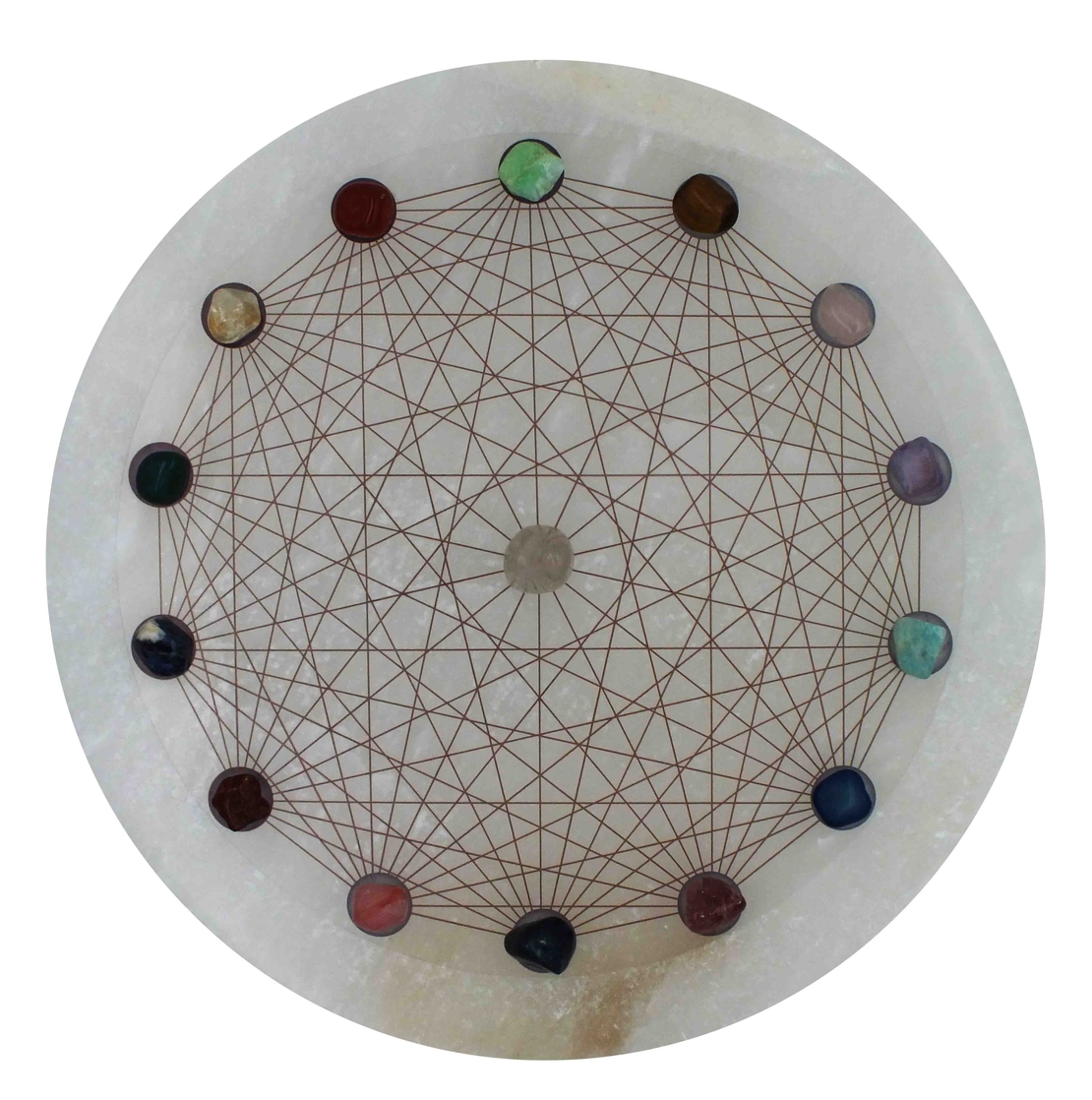 אריח סלנייט עגול עם סמל הבריאה ואבני קריסטל