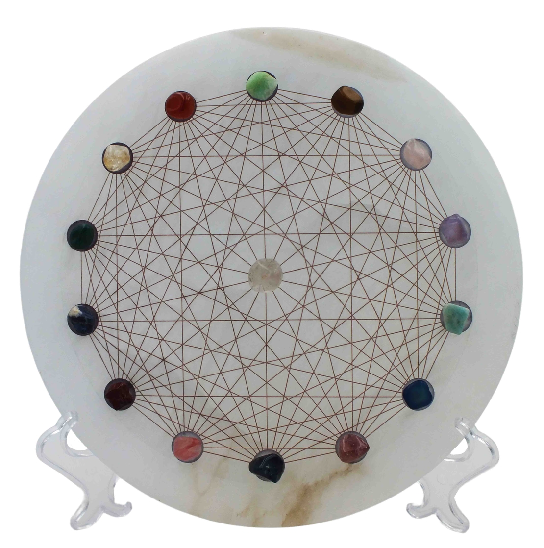 אריח סלנייט עגול עם סמל הבריאה ואבני קריסטל