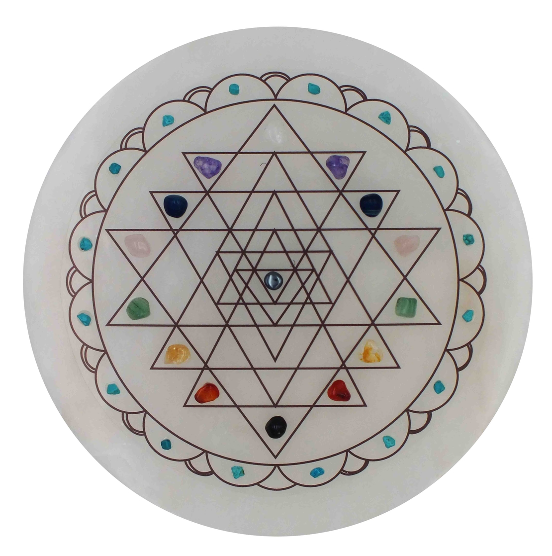 אריח סלנייט עגול עם סמל סרי יאנטרה ואבני קריסטל