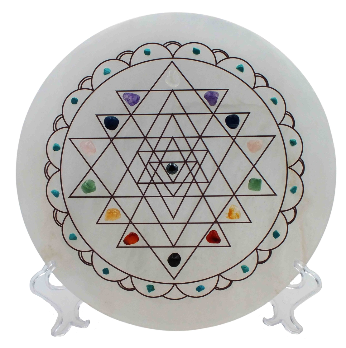 אריח סלנייט עגול עם סמל סרי יאנטרה ואבני קריסטל