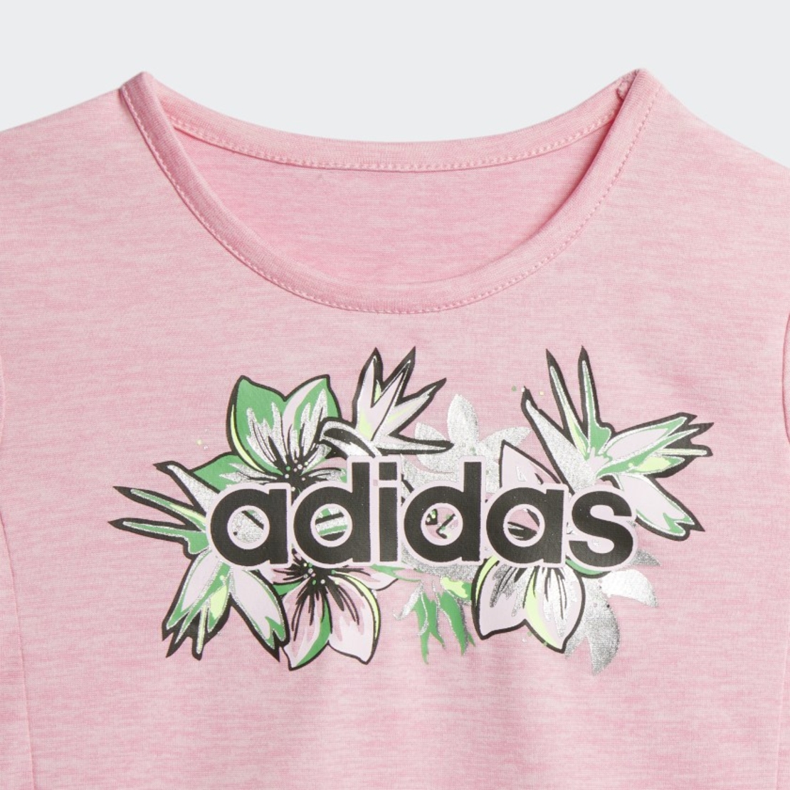 חליפה ורודה עם טייץ פרחוני ADIDAS בנות - 3 חודשים עד 7 שנים