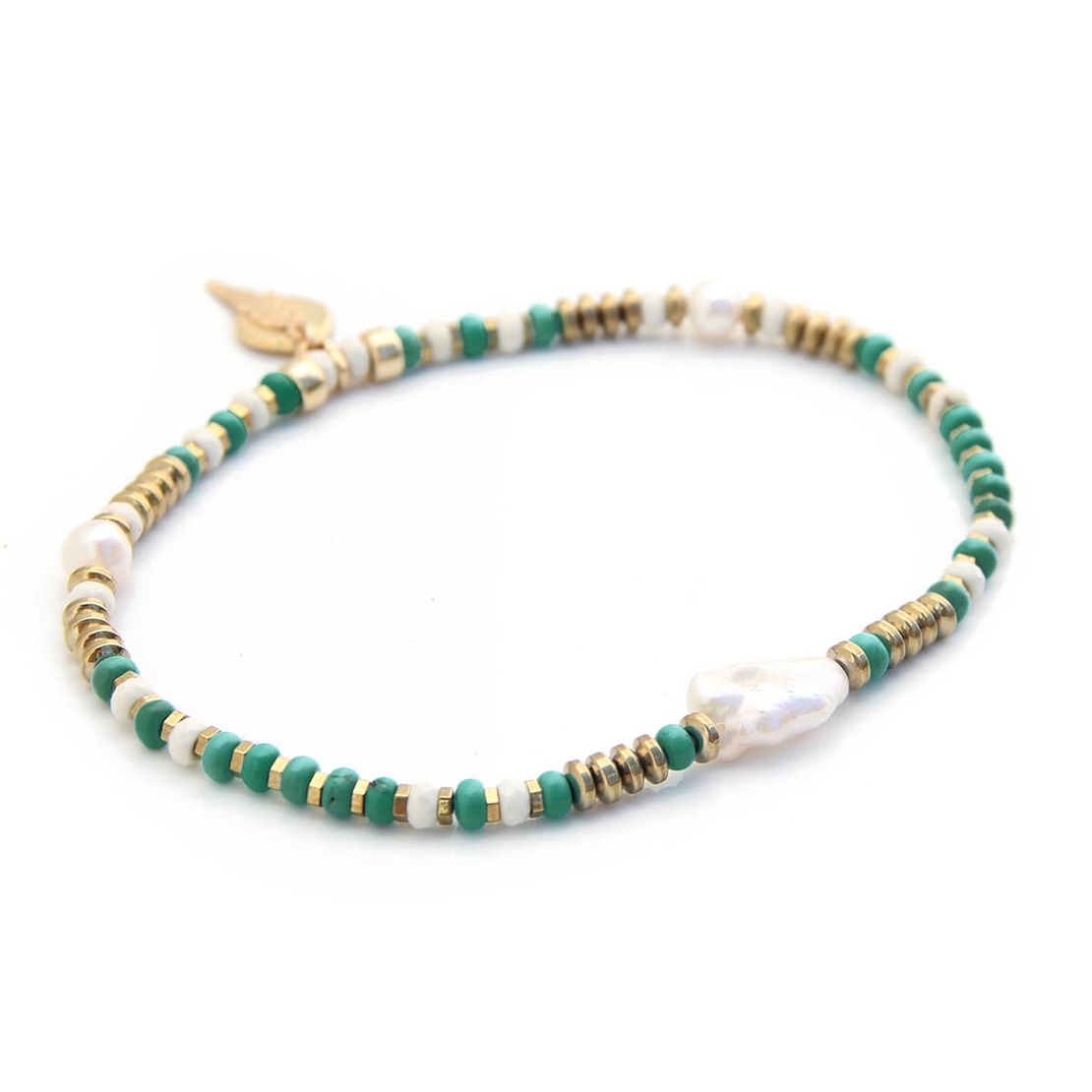 צמיד רגל סינדי - טורקיז, שמנת, זהב 