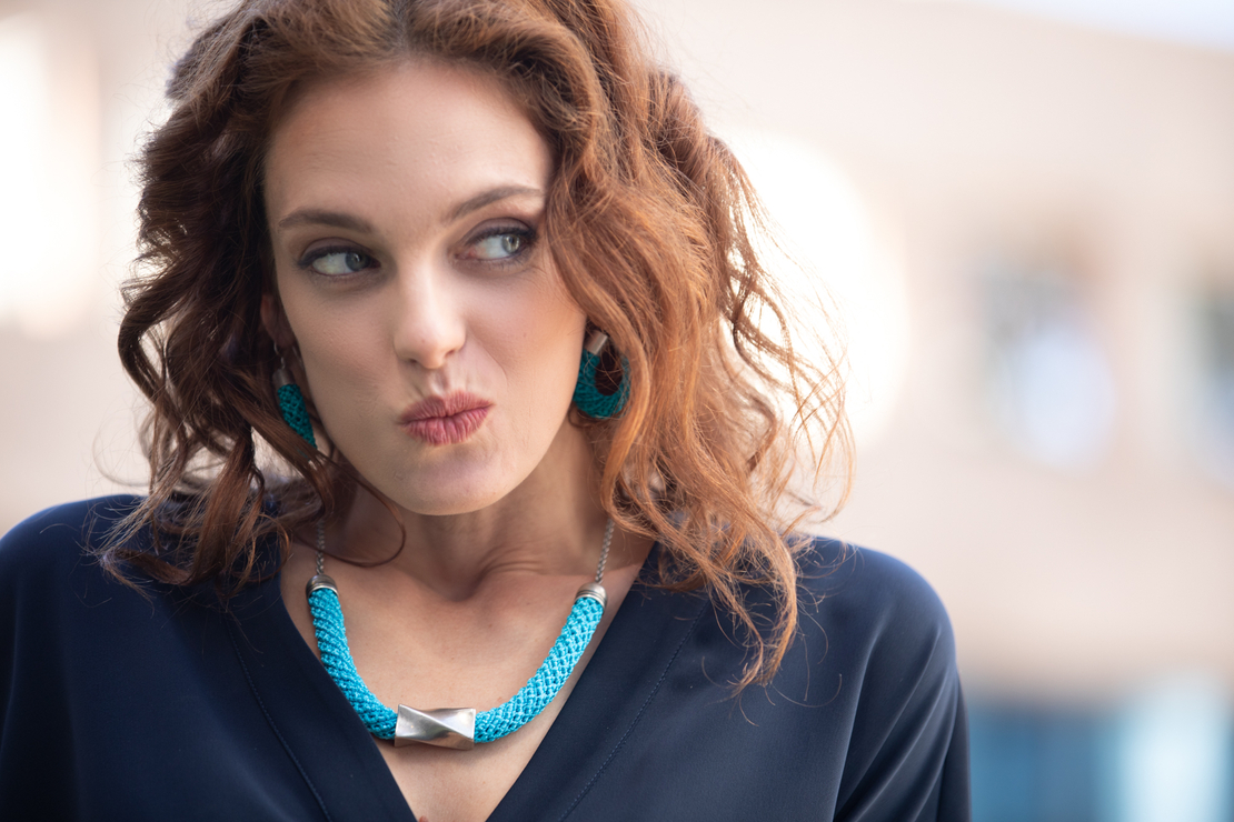 Turquoise & Silver Geometric Necklace | Bat-Sheva  