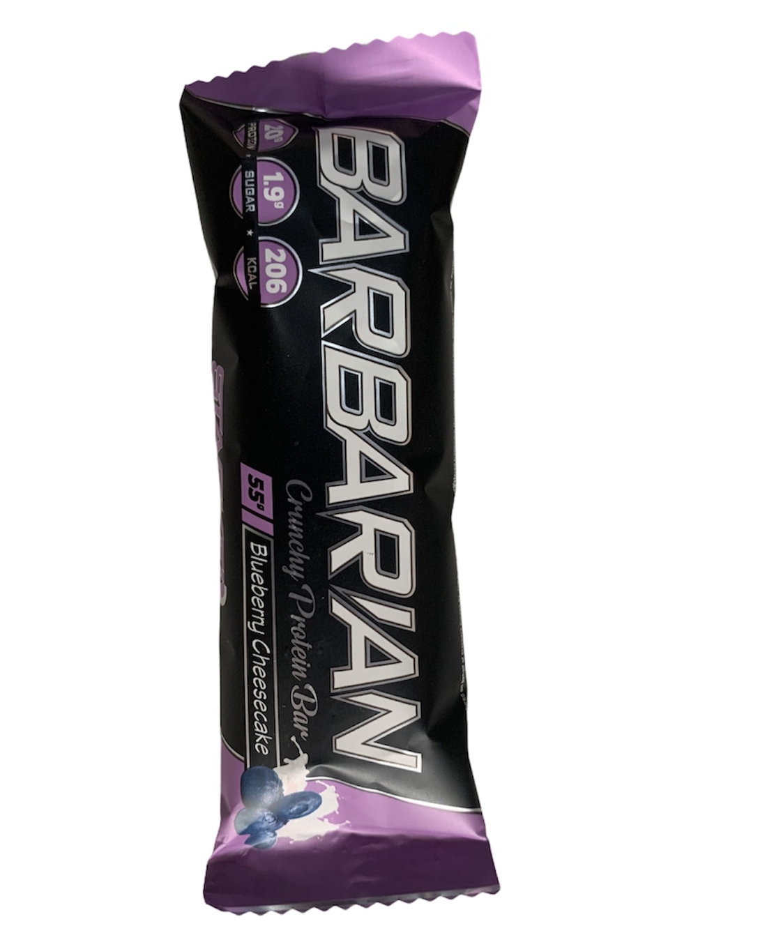 חטיף חלבון בטעם יוגורט ואוכמניות בציפוי שוקולד לבן ללא תוספת סוכר 