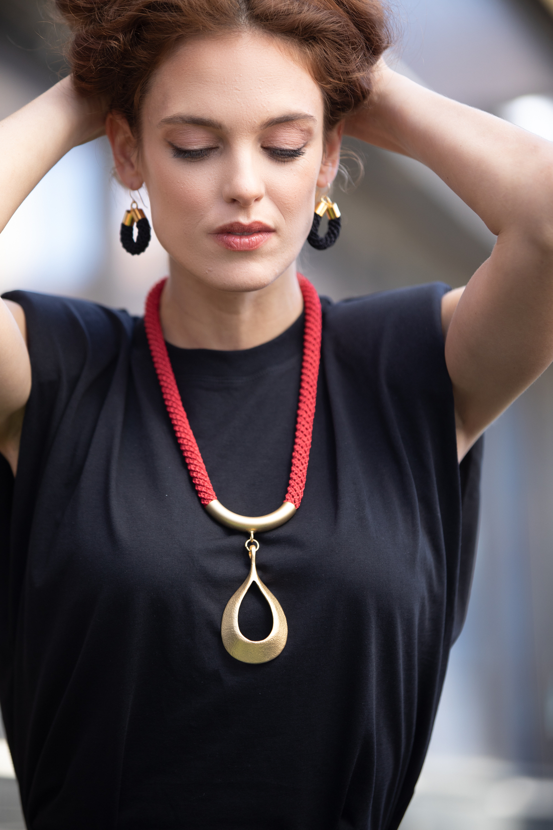 Black & Silver Big Drop Shape Pendant Necklace | Smadar 