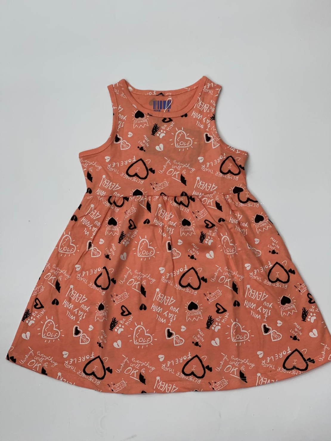 שמלה בנות 4-12 שחור\אפרסק 