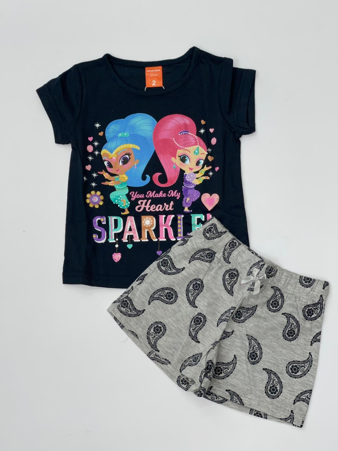 פיג'מה בנות 2-10 כחול\אפור 