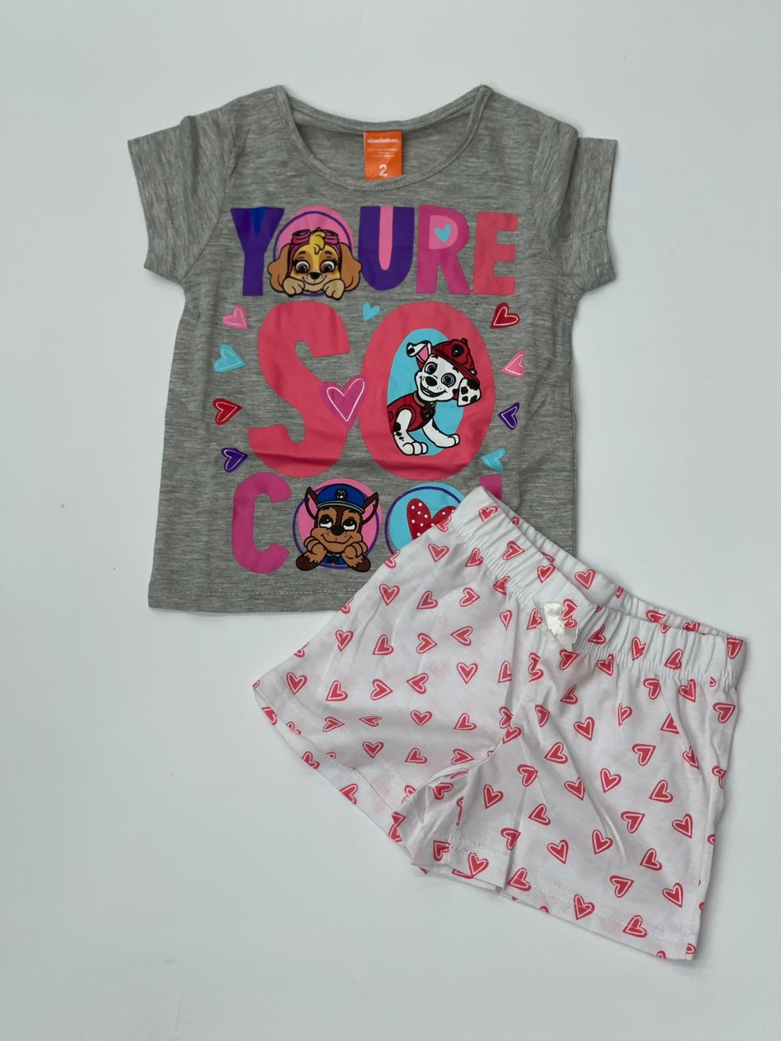 פיג'מה בנות 2-10 לבן\אפור 