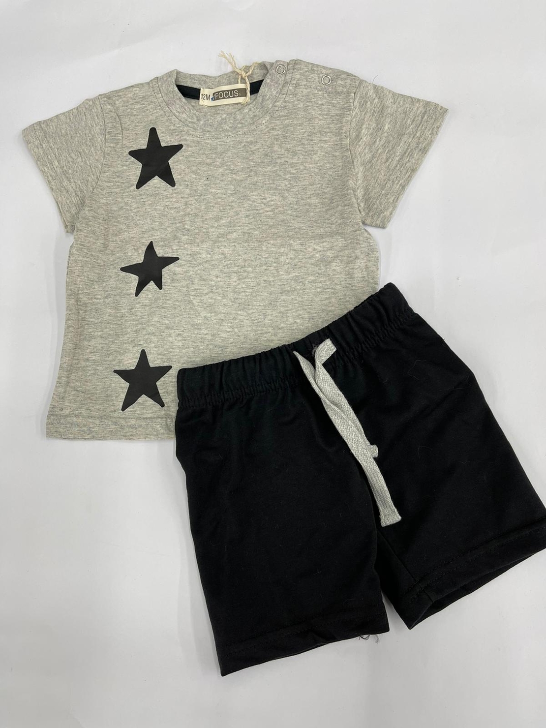 חליפת בייבי בנים 100% כותנה FOCUS (לבן\אפור\שחור)