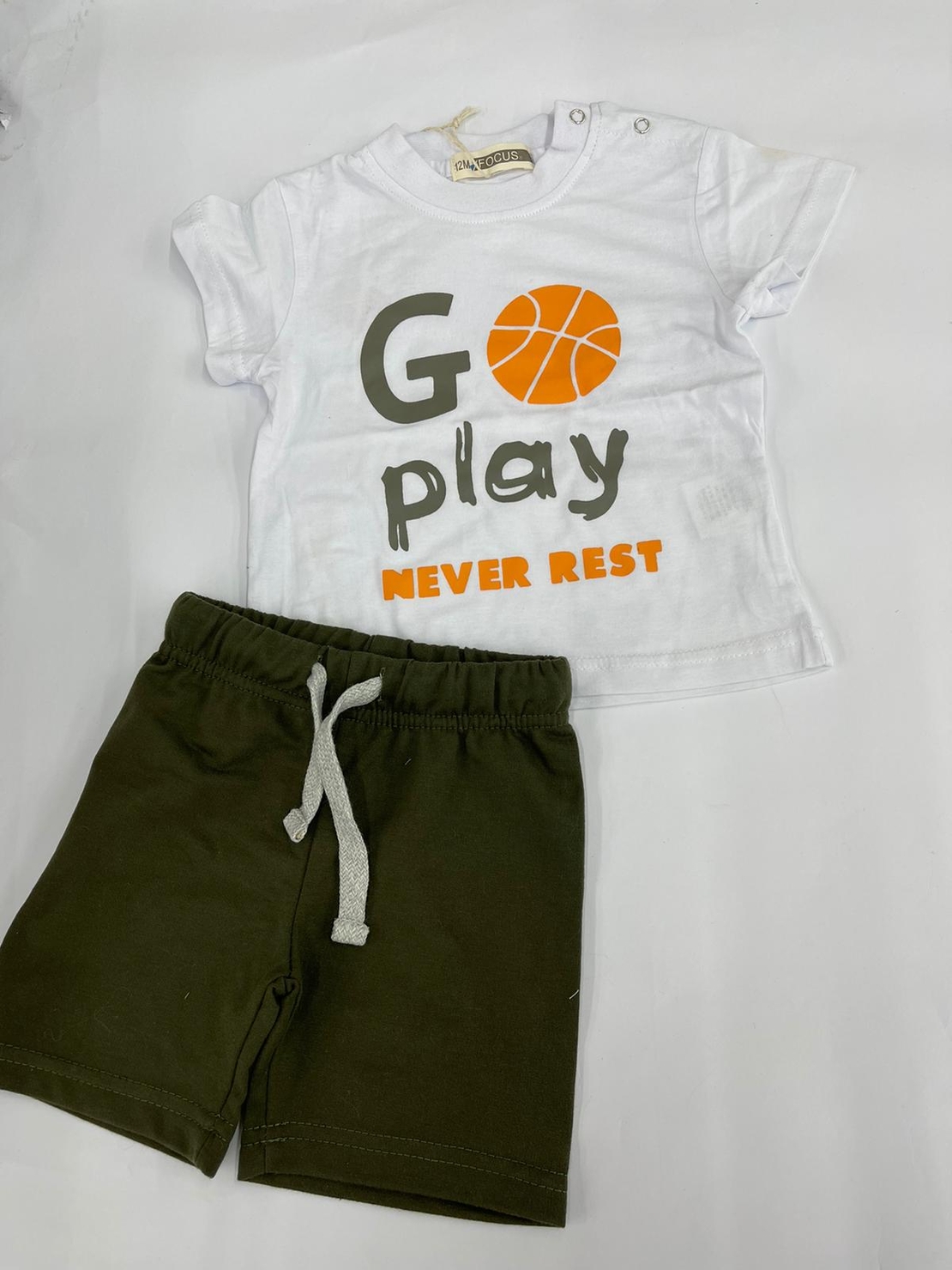 חליפת בייבי בנים 100% כותנה FOCUS (אפור\לבן\כחול) 