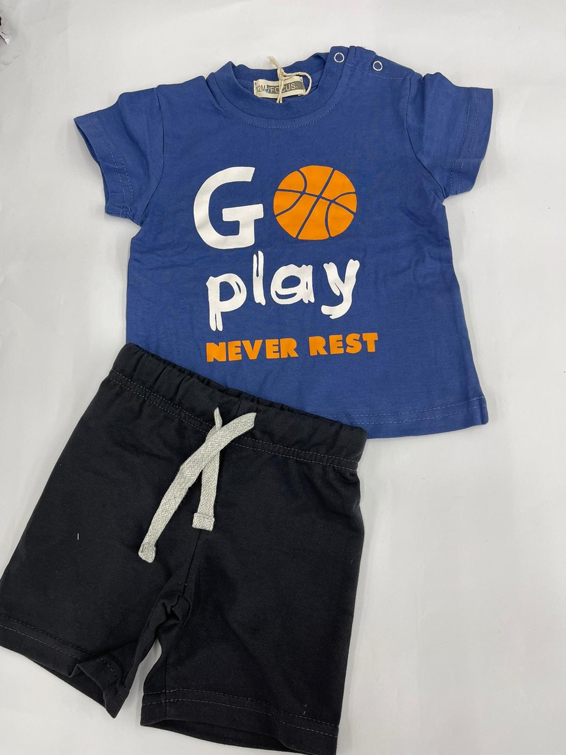 חליפת בייבי בנים 100% כותנה FOCUS (אפור\לבן\כחול) 