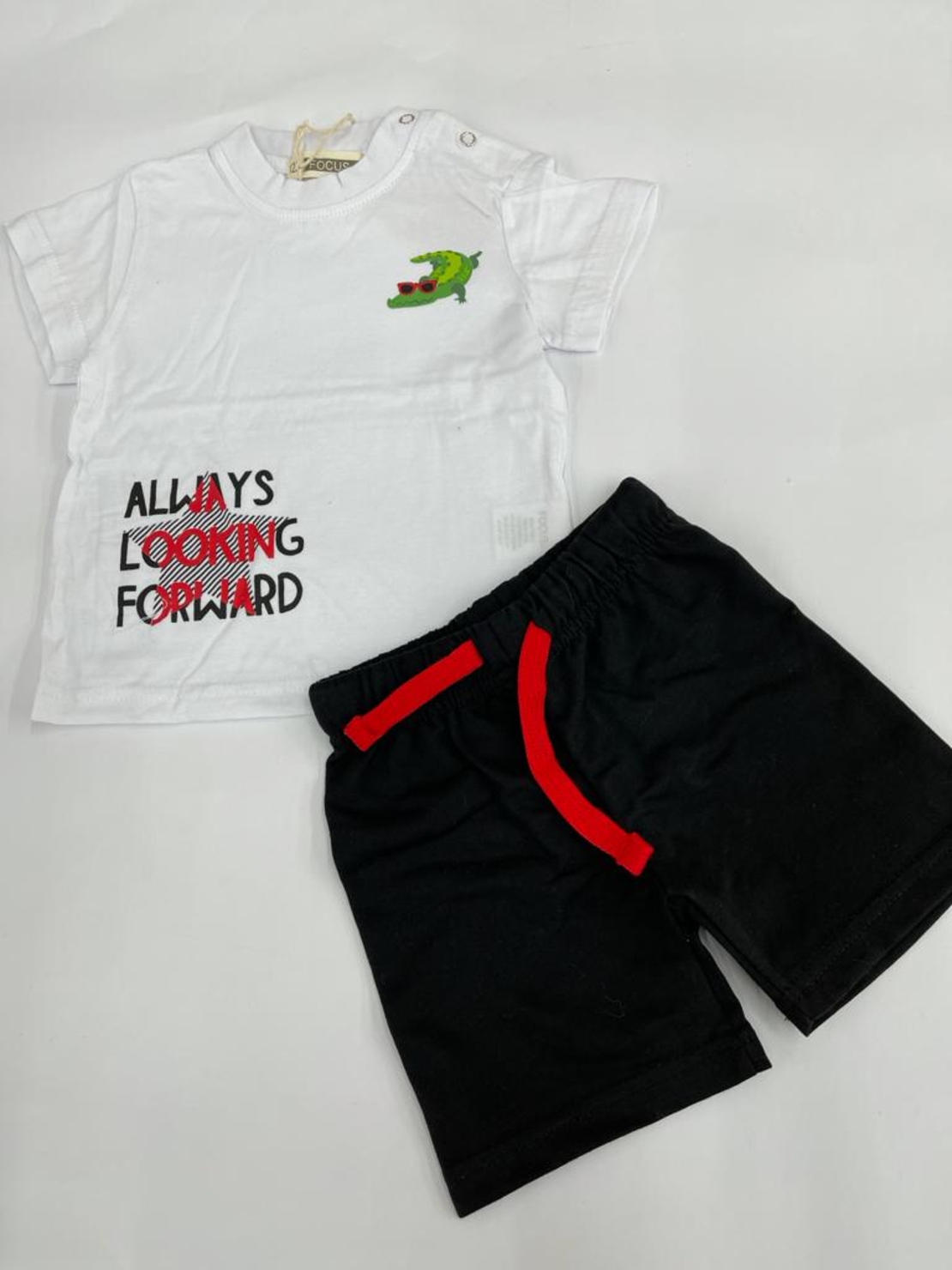 חליפת בייבי בנים 100% כותנה FOCUS (כחול\אפור\לבן)