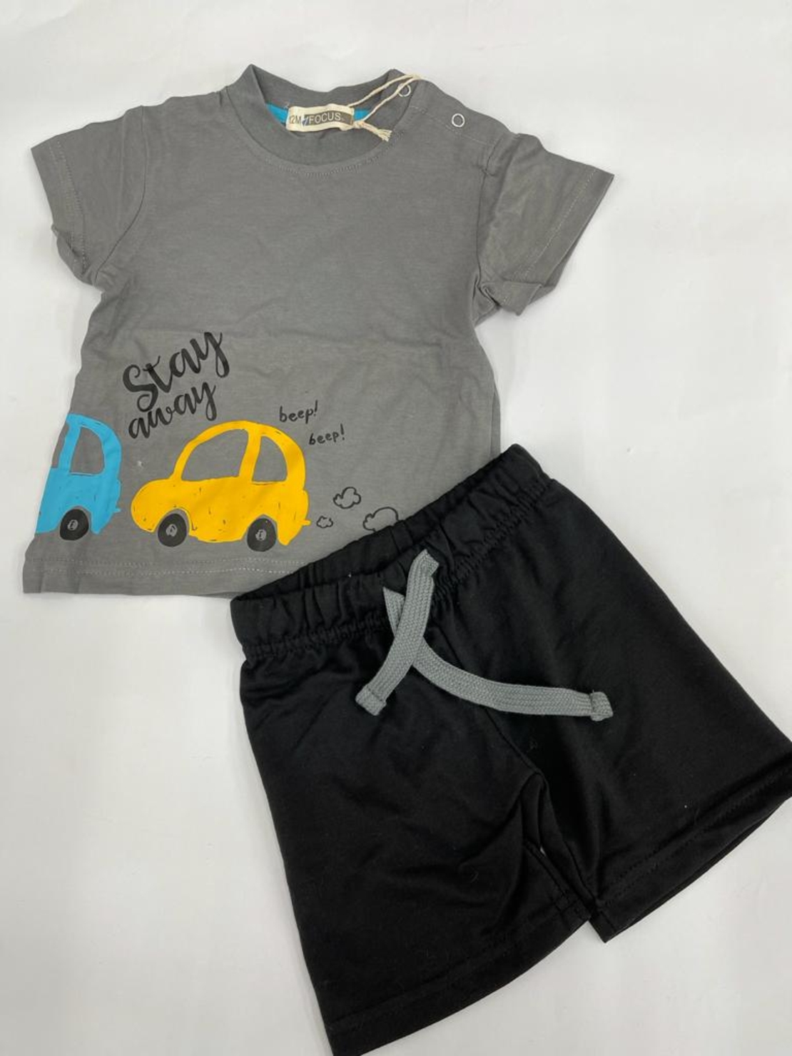 חליפת בייבי בנים 100% כותנה FOCUS (כחול\אפור\אפורעכבר)