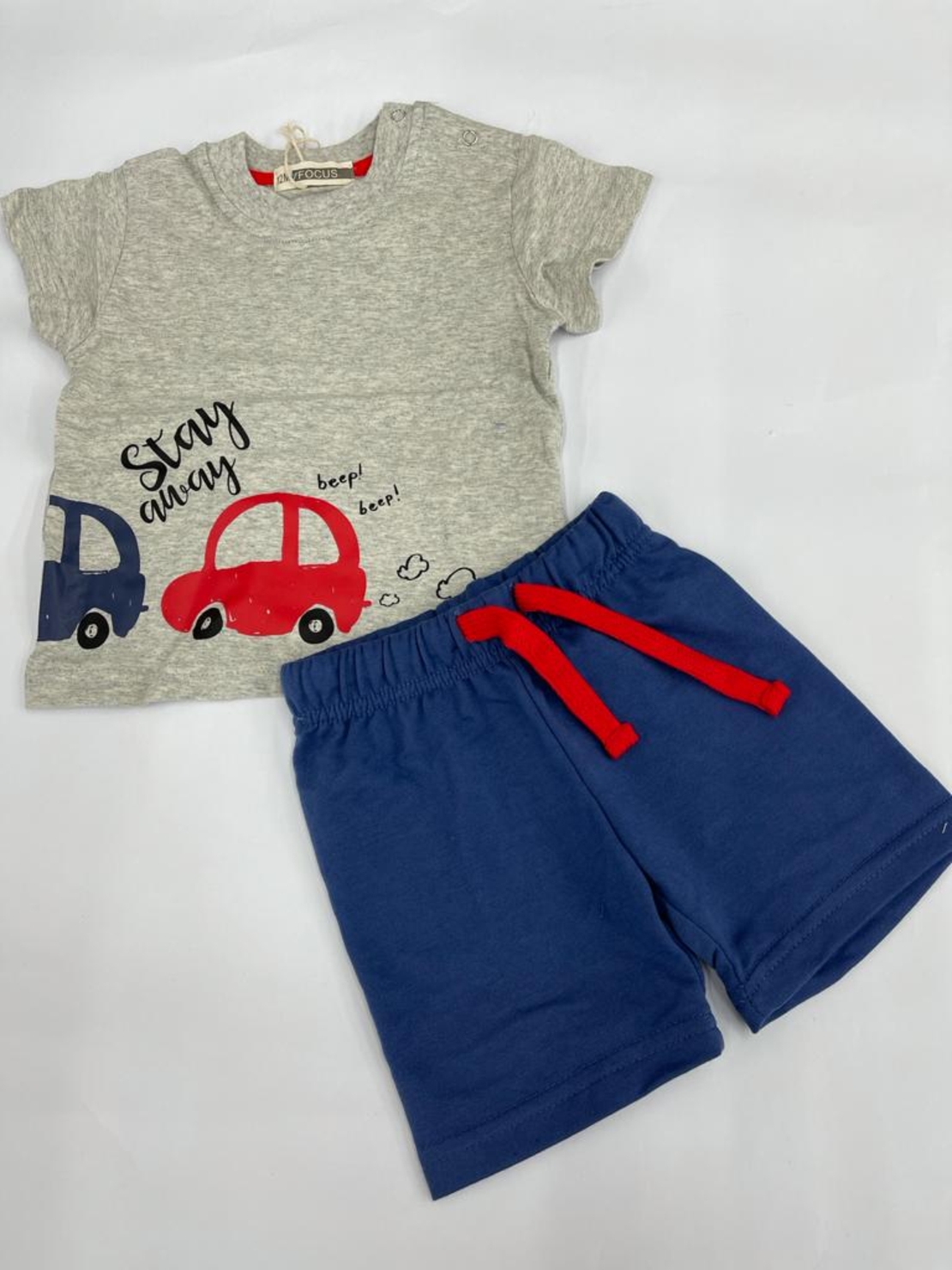 חליפת בייבי בנים 100% כותנה FOCUS (כחול\אפור\אפורעכבר)