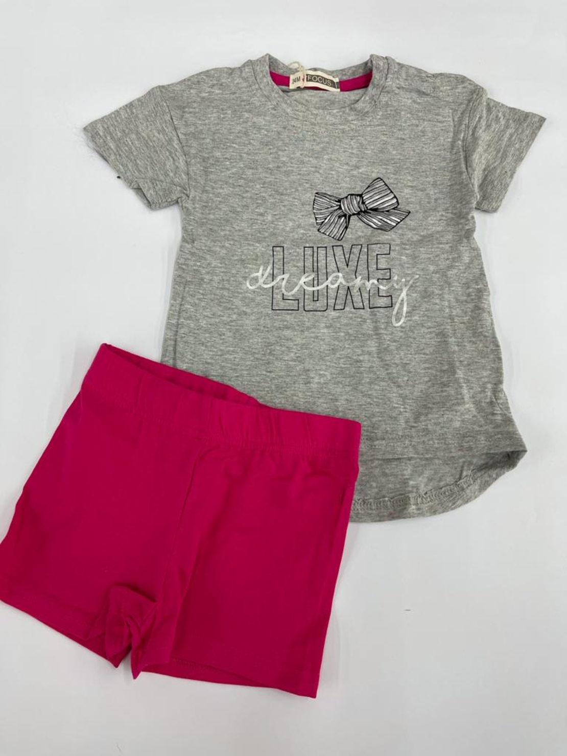 חליפה בייבי בנות 100% כותנה FOCUS (אפרסק\לבן\אפור)