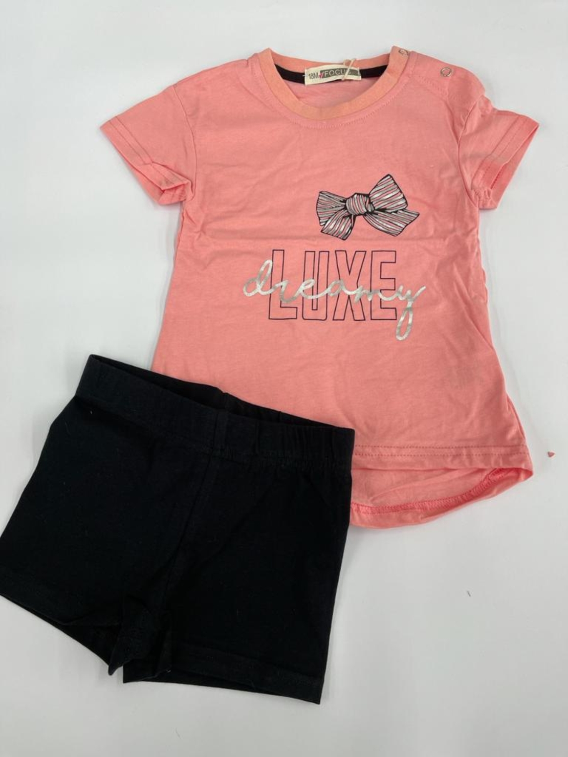 חליפה בייבי בנות 100% כותנה FOCUS (אפרסק\לבן\אפור)