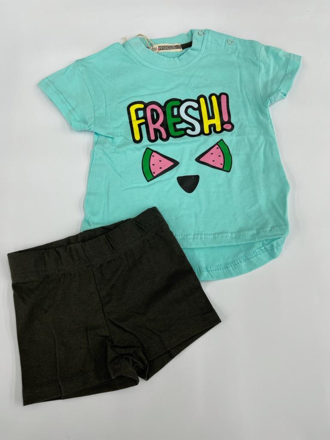 חליפה בייבי בנות 100% כותנה FOCUS (אפור\טורקיז\לבן)