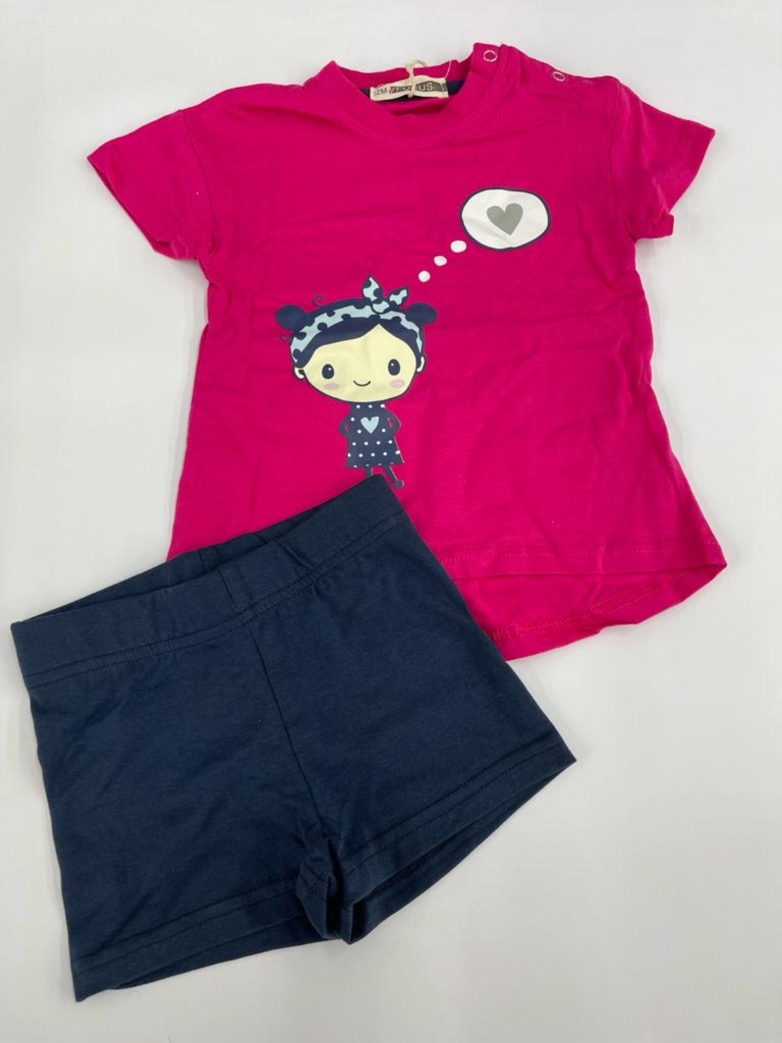 חליפה בייבי בנות 100% כותנה FOCUS (ורוד\לבן\ורוד בייבי) 