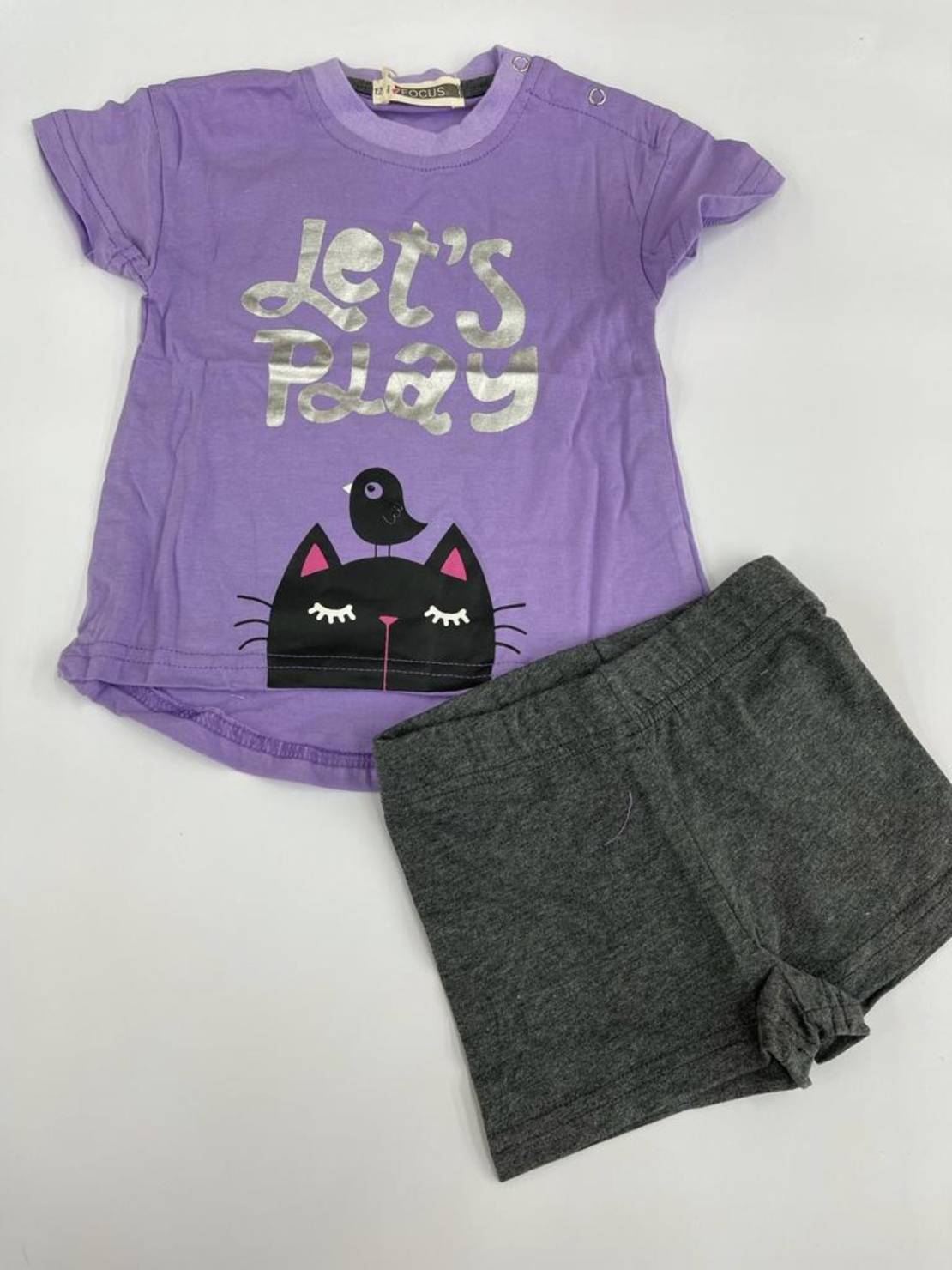 חליפה בייבי בנות 100% כותנה FOCUS (ורוד\סגול\ורוד בייבי)