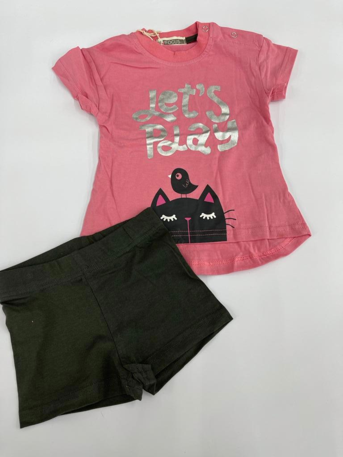 חליפה בייבי בנות 100% כותנה FOCUS (ורוד\סגול\ורוד בייבי)